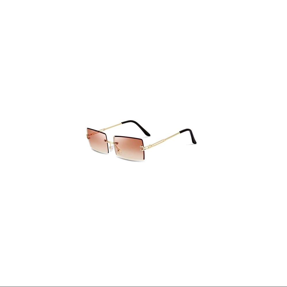café brown y2k rimless sunglasses